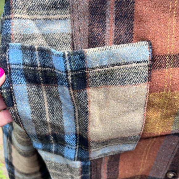 Brown plaid color block button up shirt - Picture 6 of 13